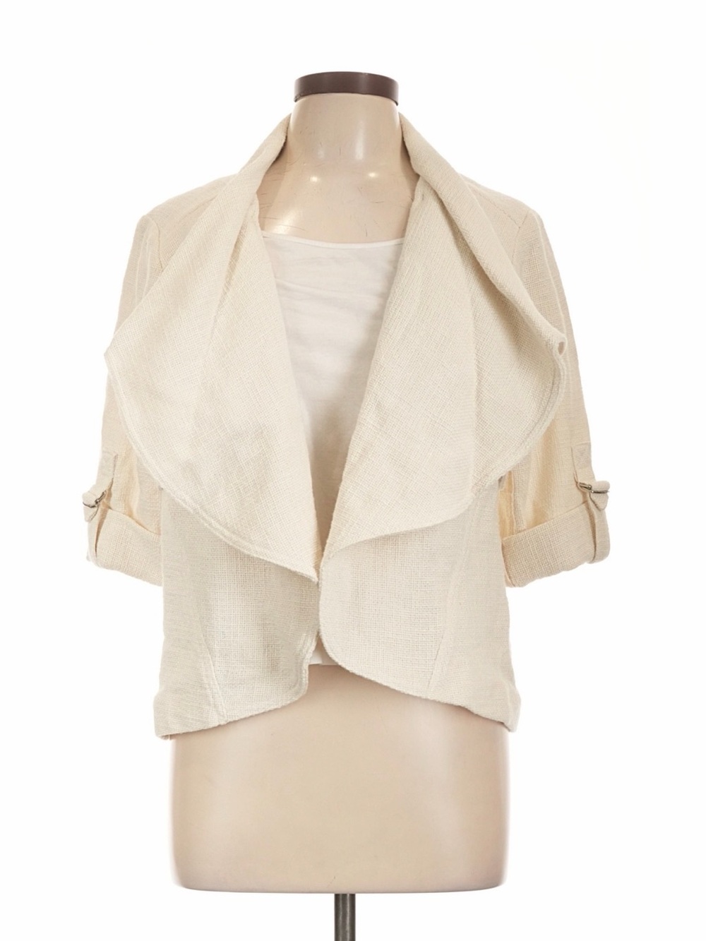 Chico's Cream Open-Front Draped Jacket